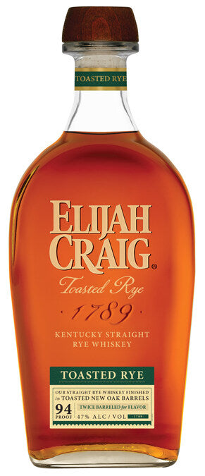 Elijah Craig Toasted Rye Whiskey bottle toasted barrel American rye whiskey premium label Heaven Hill Distillery
