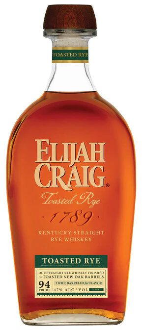 Elijah Craig Toasted Rye Whiskey bottle toasted barrel American rye whiskey premium label Heaven Hill Distillery